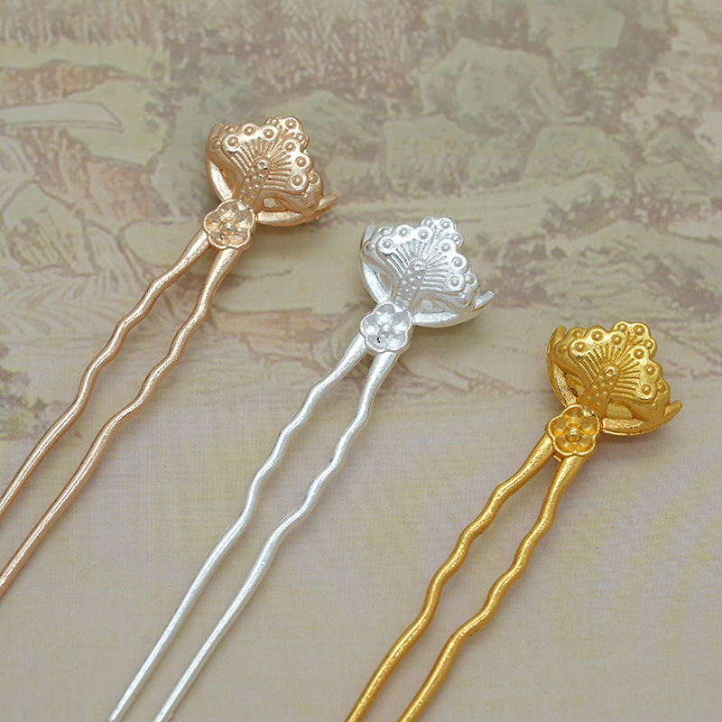 Electrophoresis High Color Retention DIY Jewelry Accessories Antique Bridal Hairpin Headdress Fan Accessories Alloy Small Flower U-Shaped Hairpin