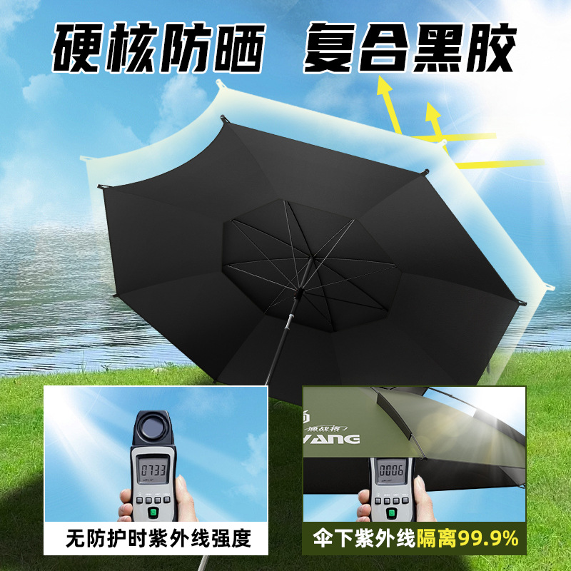 Fishing Umbrella New Large Fishing Umbrella Outdoor Camping Umbrella Mechanical Crutch Umbrella Thickened Black Rubber Sunscreen Sunshade Umbrella Wholesale