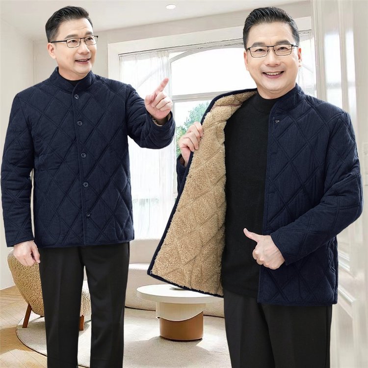 Winter Middle-Aged and Elderly Men's Cotton-Padded Jacket, Dad's Winter Coat, Fleece-Lined and Thickeneded Old Man's Cotton-Padded Jacket, Grandpa's Inner Liner Cotton-Padded Jacket