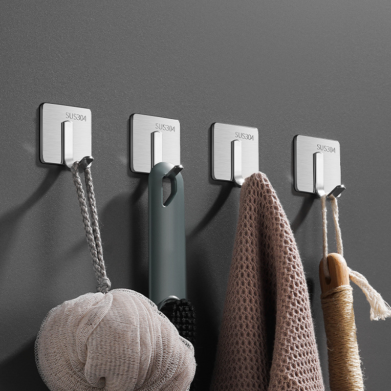 Factory wholesale stainless steel strong clothes hook kitchen bathroom towel shelf wall hanging single non-perforated hook