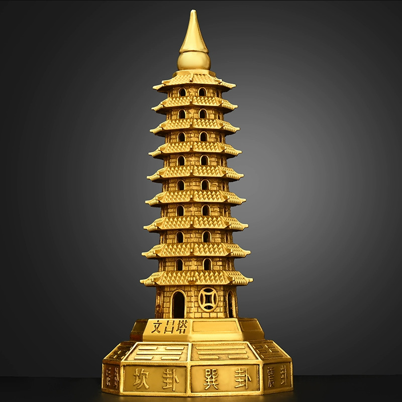 Pure Copper Nine-layer Wenchang Tower Bronze Statue Ornaments Brass Bagua Wenfeng Tower Desk Office Desktop Decorative Crafts