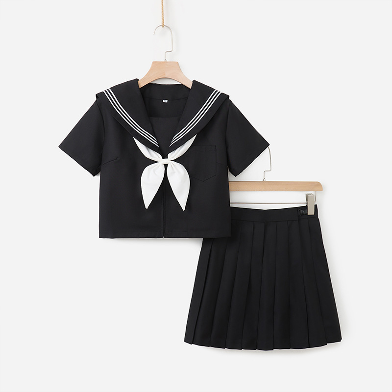 Manufacturer's Black Three-Piece Jk Uniform for Women, Japanese-Style Traditional Basic Sailor Suit, College Style Sweet Short Skirt Set