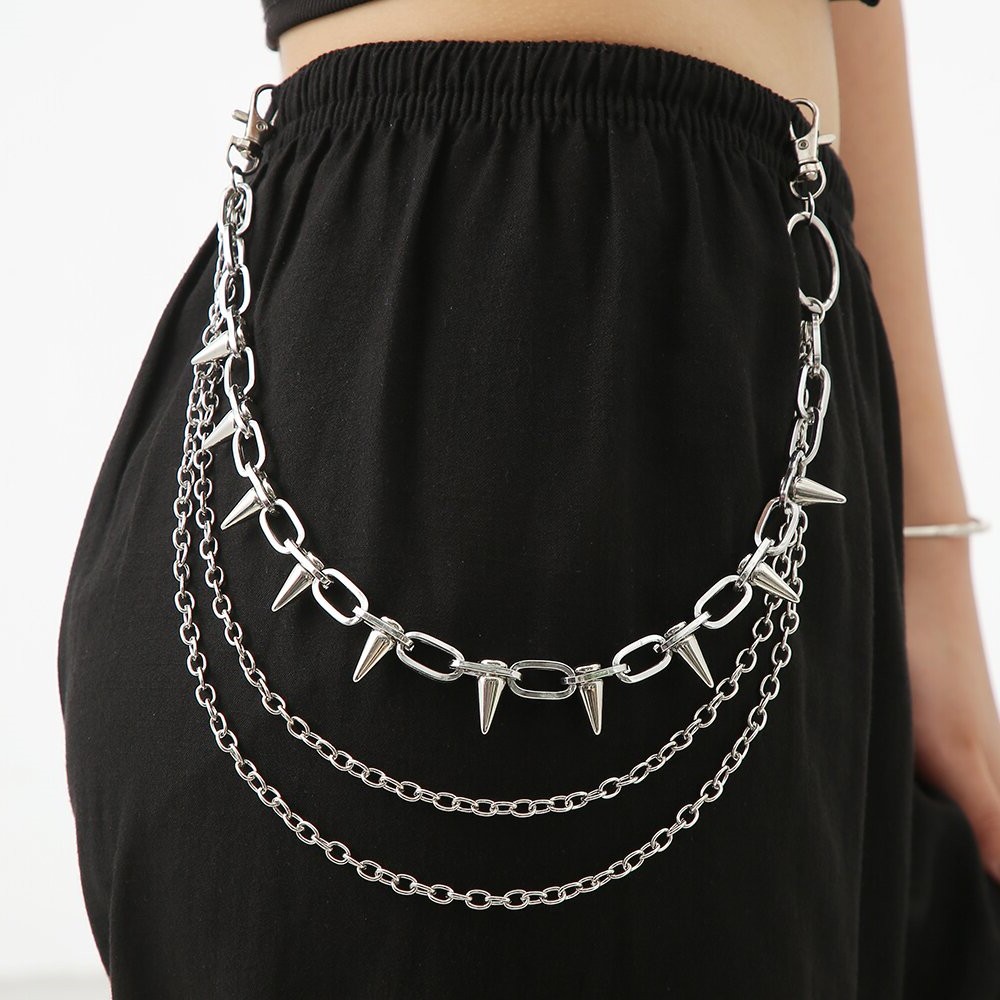 European and American Cross-border Hip Hop Punk Rivet Stage Performance Multi-layer Metal Multi-layer Pants Chain Jeans Dress Up Waist Chain