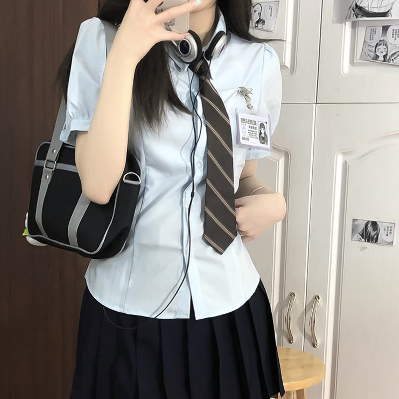 Waist Jk Uniform Shirt Female Pure Lust Sexy Long-Sleeved Female Preppy Style Gray White Shirt Slim Top