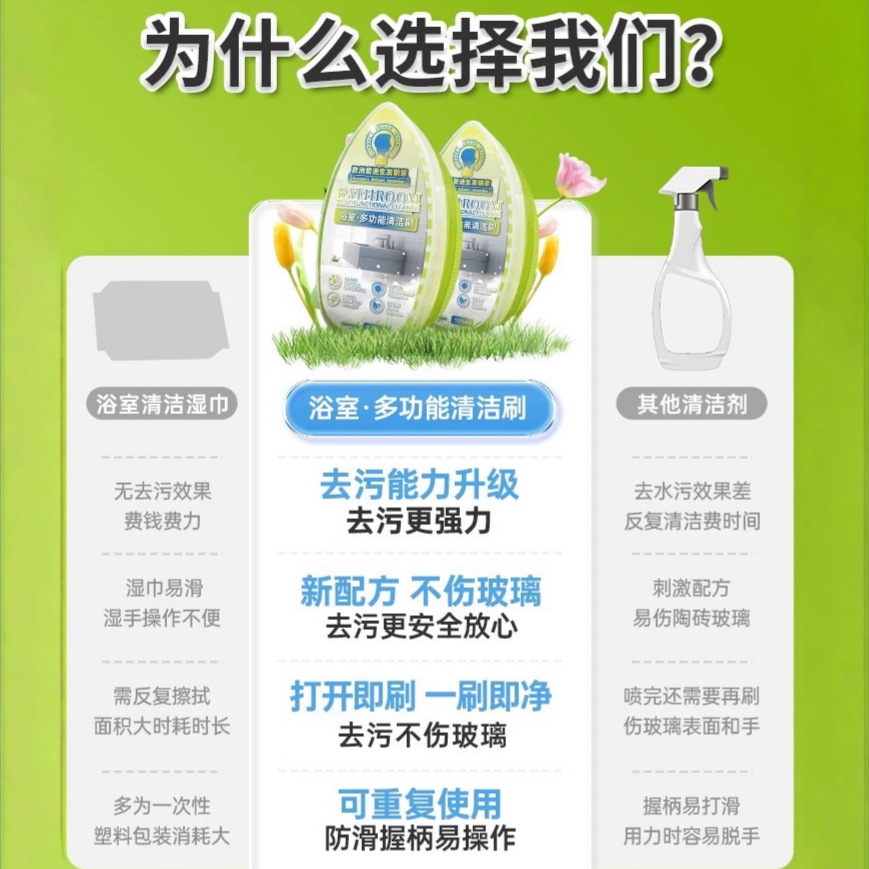 Bathroom Cleaning Brush, Glass Faucet, Tile, Aged Scale, Tile Cleaner, Powerful and Popular Decontamination Artifact