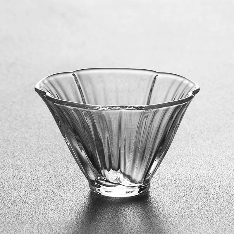 Японская маленькая чашка в форме лепестка, термостойкая стеклянная чашка, узор молотка, прозрачная чашка для дома