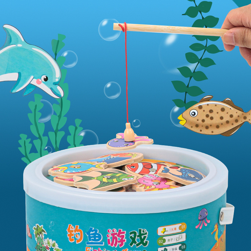 Factory wholesale wooden magnetic fish Young Children Baby hands-on parent-child game kindergarten materials fishing toys