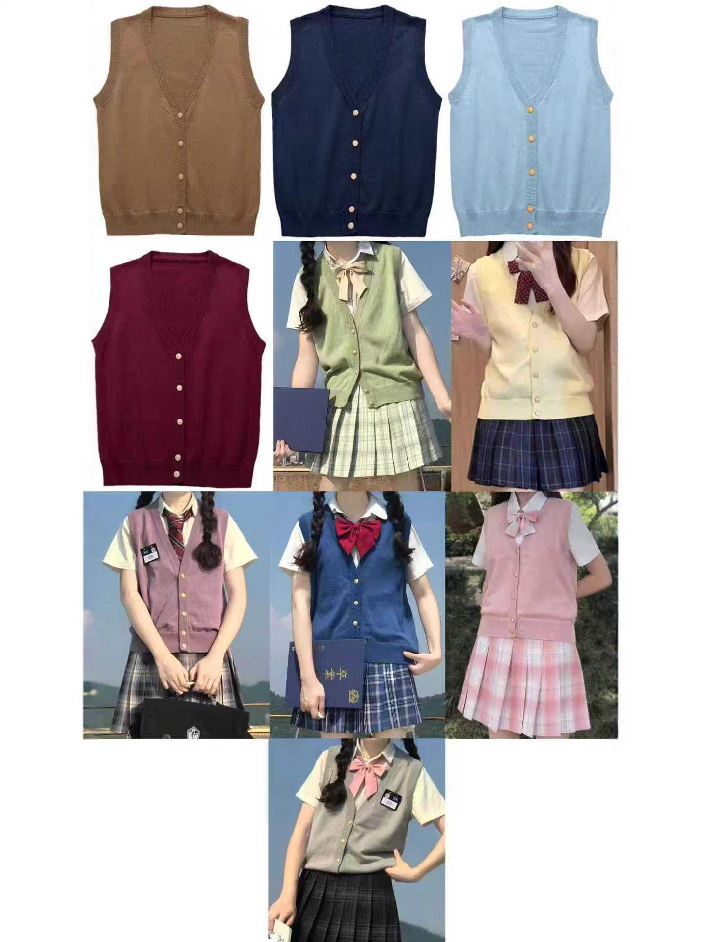 Jk Vest Outerwear for Petite Japanese-Style Students, Sweet School Uniform, Versatile for Commuting, Layered Solid Color Basic Sweater Vest