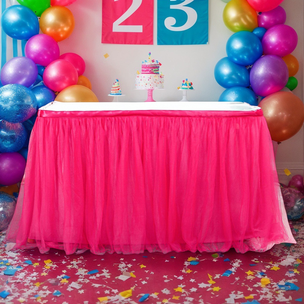 Amazon Explosions tutu Yarn Table Skirt Birthday Party Halloween Dessert Table Mesh Yarn Pleated Table Skirt