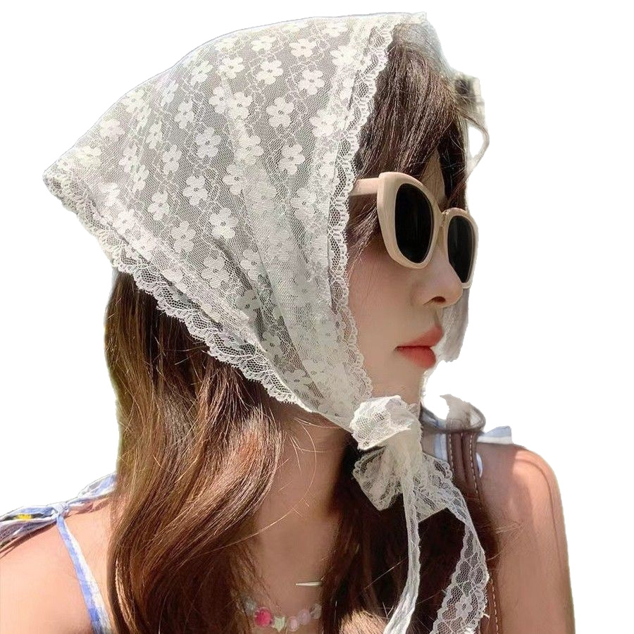Lace turban triangle scarf fart curtain women's new 2025 apron and folded hem skirt curtain mesh waist towel