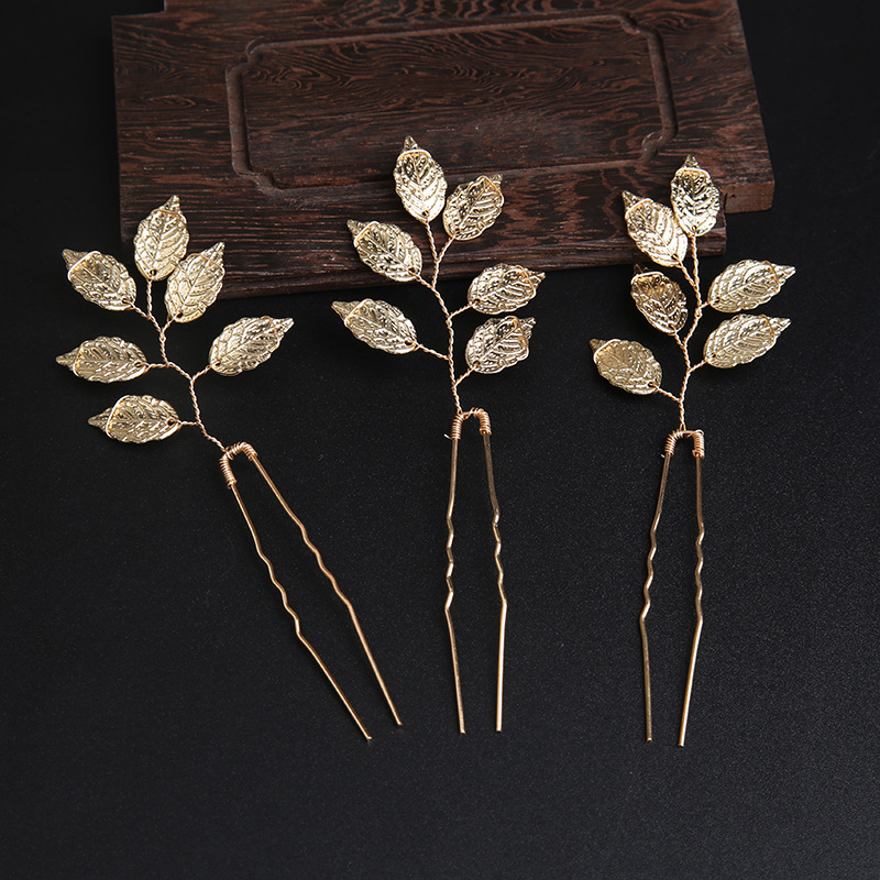 Амазон Золотой Лист Волосы Вилка Головной Убор Handmade Невесты Корона Гребень Цветочный Аксессуар Новое Ювелирное Изделие