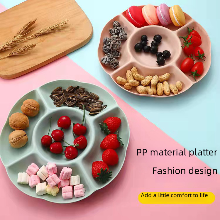 Creative Wheat Straw Candy Tray, Divided Round Plate, Food Fruit Snack Tray, Tea Tray, Tableware Tray, Storage and Organization Tray