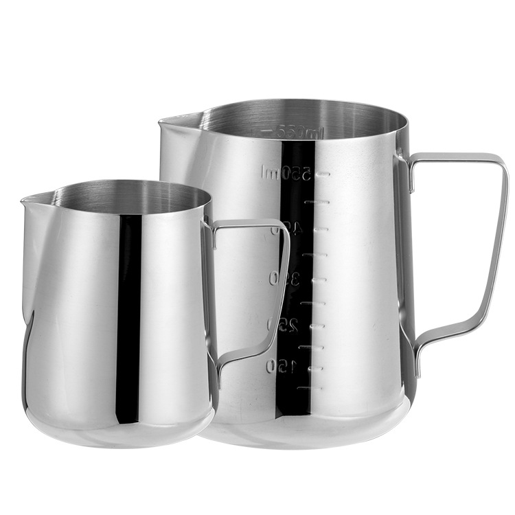Factory direct supply stainless steel pull Cup pointed mouth pull cylinder with scale milk bubble Cup melting wax Cup fancy coffee utensils