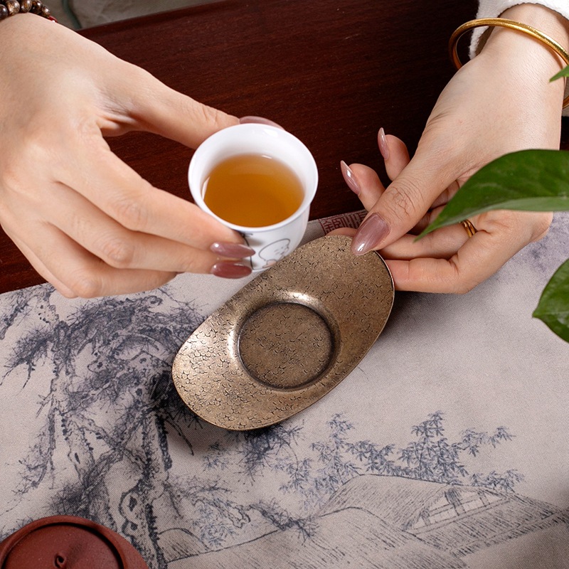 Tea Coaster Saucer Copper Coaster Tea Ceremony Chinese Style Metal Coaster Handmade Pure Copper Saucer Tea Ceremony Tea Set Accessories