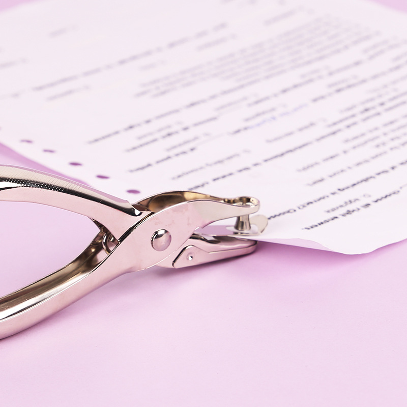 Metal Hand-Held Hole Puncher for Round Holes, Suitable for Loose-Leaf Paper, Student Office, and Home Use, with Rubberized Handle, Single-Hole Puncher, 3mm