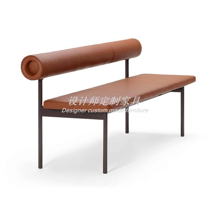 Nordic Minimalist Metal Leather Art Long Dining Chair Milk Tea Shop Cafe Curved Booth Restaurant Club Backrest Long Dining Stool