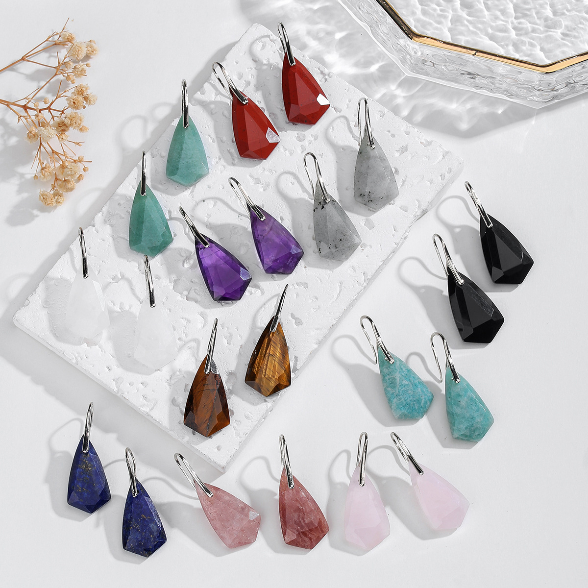 Zhuhang Jewelry Cross-Border Popular Natural Crystal Earrings Amethyst Earrings Faceted Diamond Earrings Jewelry Wholesale