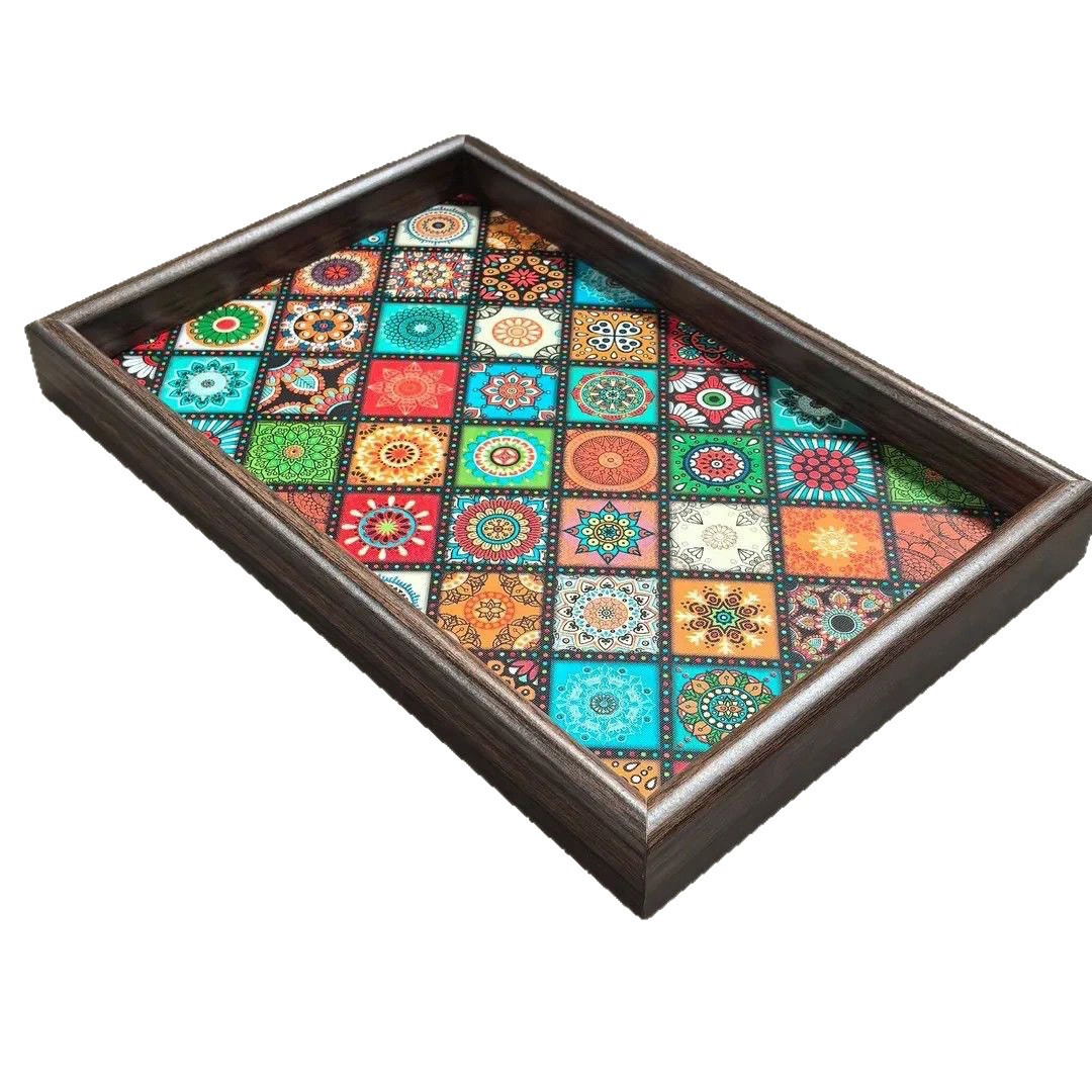 Bohemian Exotic Style Wooden Tray Light Luxury Retro Jewelry Storage Tray Entrance Tabletop Decoration Storage Box
