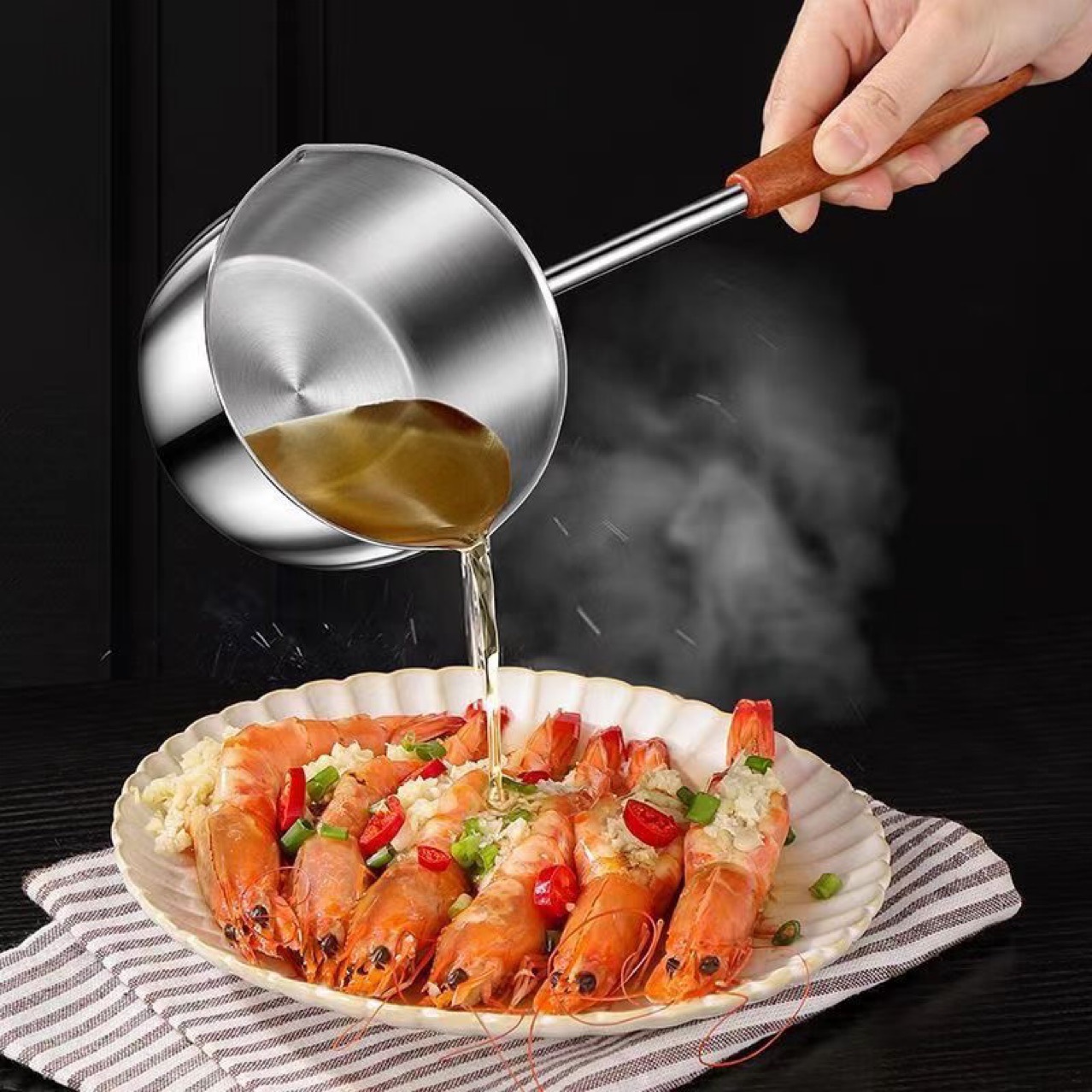 Утолщенная нержавеющая сталь, мини-кастрюля для масла с деревянной ручкой