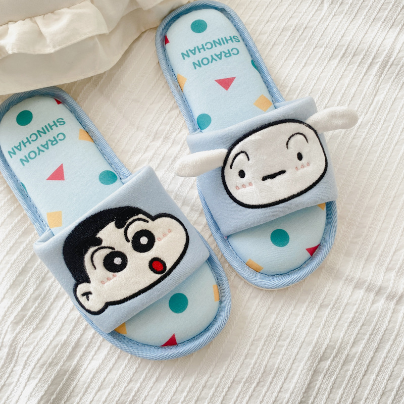 Spring and Summer New Knitted Cloth Slippers Cute Cartoon Girl Heart Indoor Non-Slip Home Open Toe Slippers for Girls