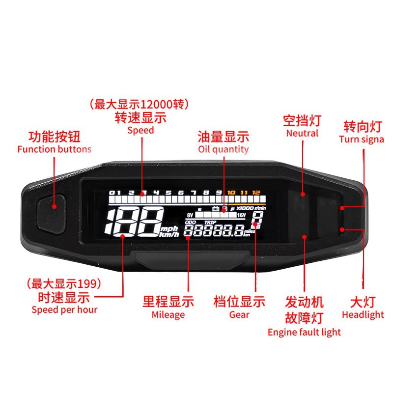 Кросс-бордерный хит продаж южноамериканский мотоцикл модифицированный мини Va высокое разрешение модифицированный LCD цифровой прибор спидометр