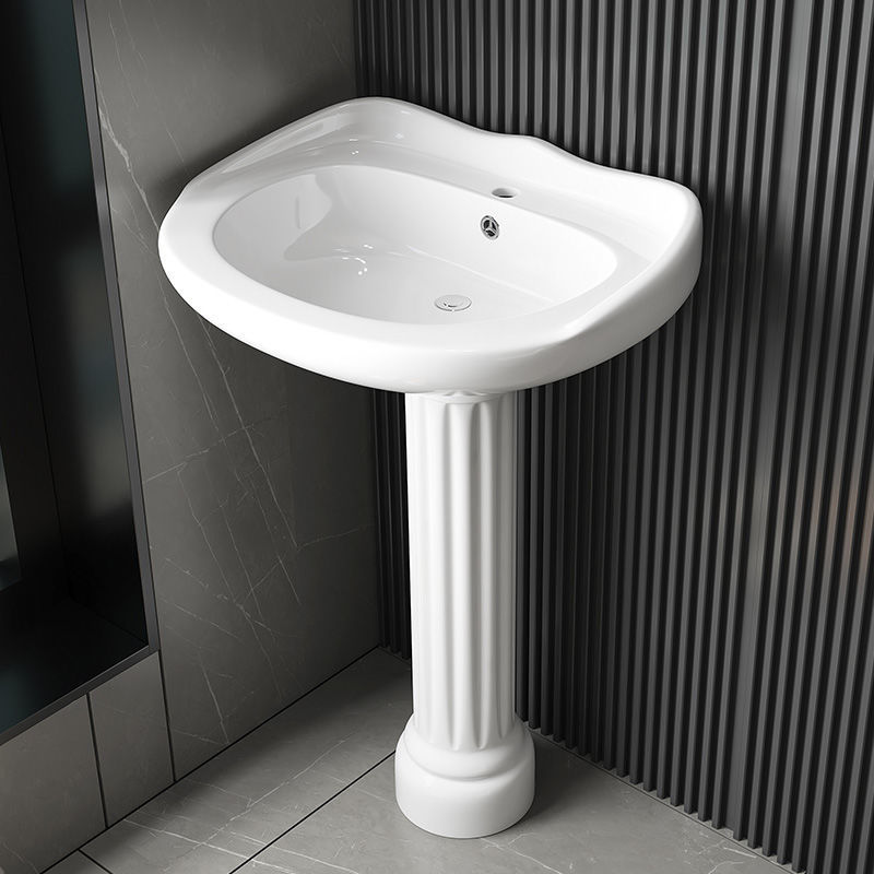 Floor-Standing Washbasin for Small Bathroom, Integrated Balcony Washbasin, Pedestal Basin, Ceramic Household Use