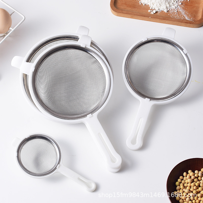 304 stainless steel hand-held flour sieve soybean milk sugar powder egg liquid filter screen baking tool ultra-fine household