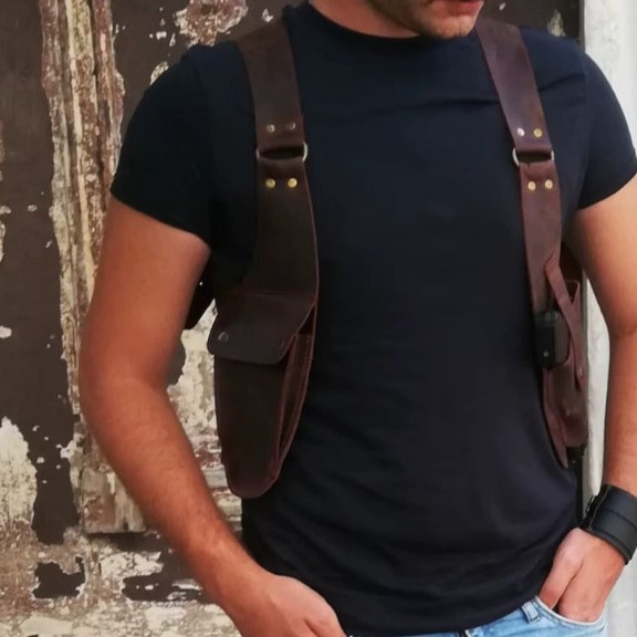 New Medieval Steampunk Retro Strap Armpit Backpack Halloween Cosplay Leather Wallet