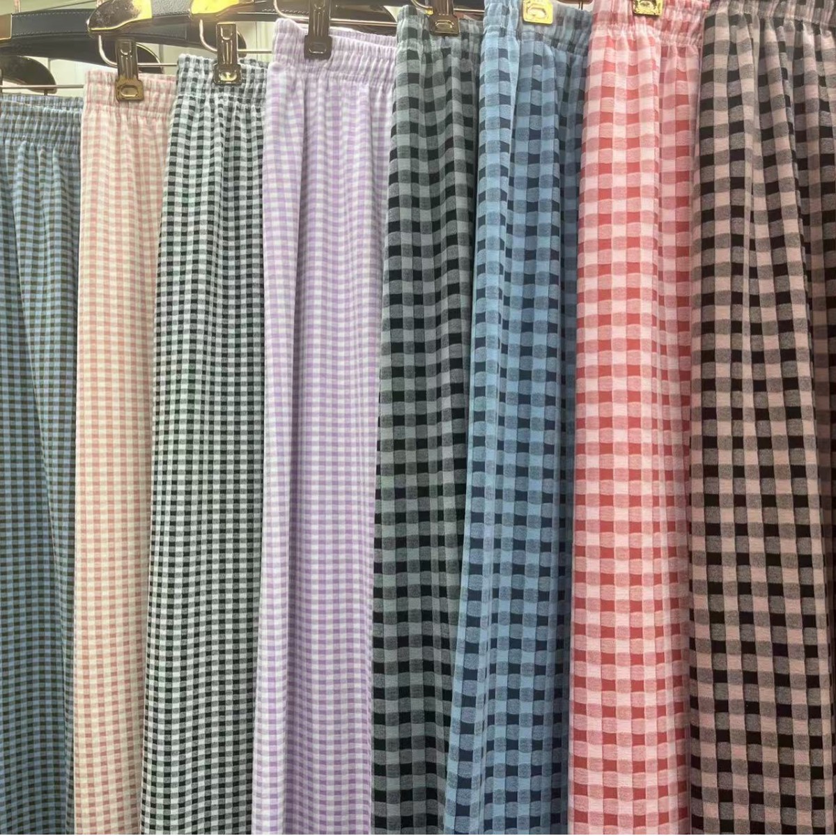 Autumn and Winter Style German Velvet Brushed Plaid Lazy Style Straight-Leg Pants for Women, High-Waisted Drapey Wide-Leg Pants, Plaid Sleep Pants