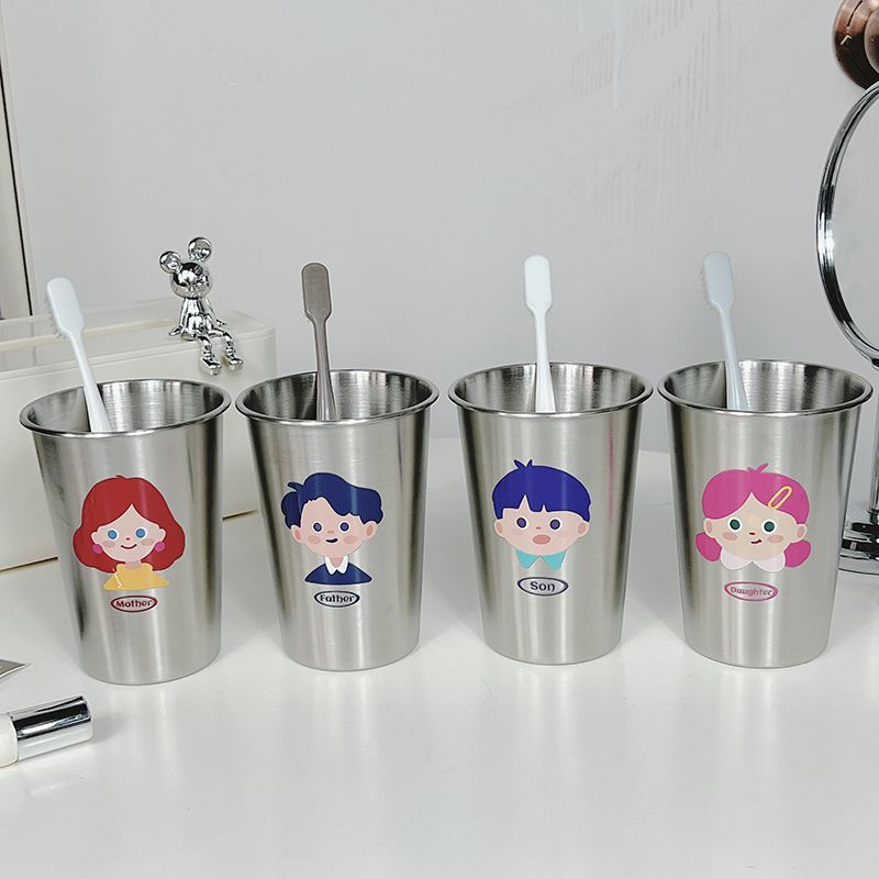 Cartoon Little Home Thickened Anti-Fall Mouthwash Cup Simple Mildew-Proof Stainless Steel Toothbrush Cup Dirty Resistant Creative Wash Cup