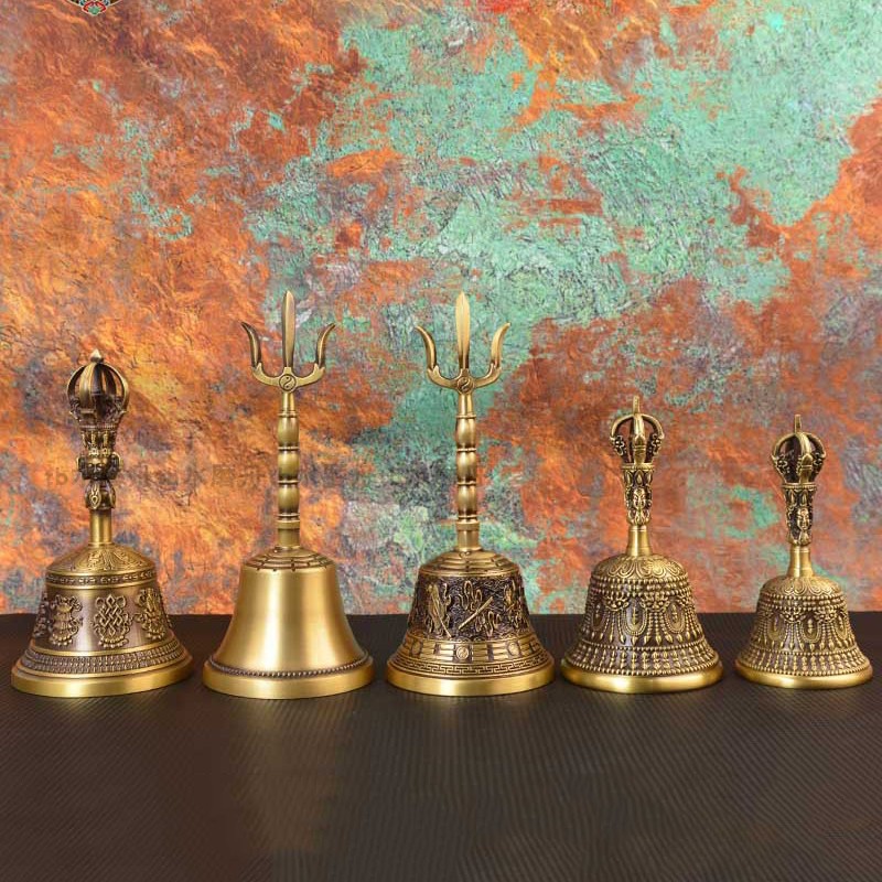 Чистый латунный трехкратный колокольчик, даосский трехзубый колокольчик, пестик Ваджра, медные принадлежности и ритуальные предметы
