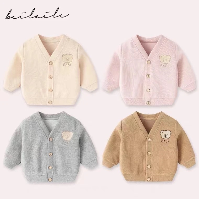 Новый весенне-осенний детский кардиган для мальчиков и девочек, кардиган с медвежонком, цветной длинный рукав, западный стиль