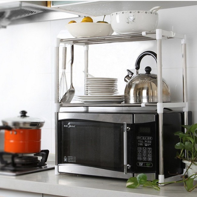 Aliexpress Multi-Layer Storage Rack Microwave Oven Rack Stainless Steel Telescopic Microwave Oven Rack Factory Direct Supply