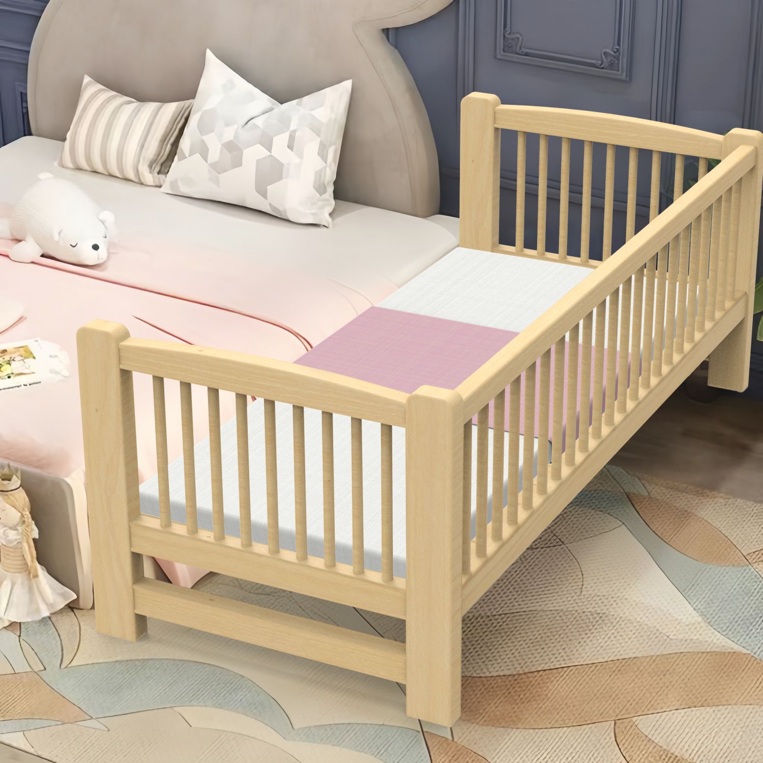 Повышенная защитная перила детская кровать, сплошная кровать для мальчиков, деревянная кроватка, расширенная кровать, сплошная большая кровать для девочек оптом