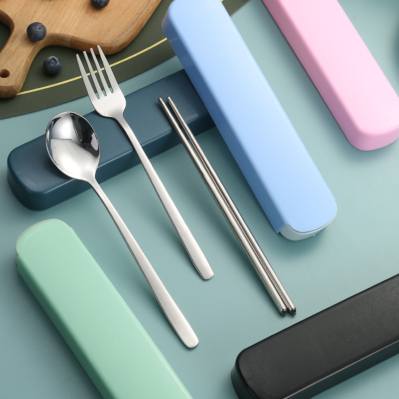 Portable stainless steel tableware three-piece fork spoon chopsticks student set company activity gift printing LOGO