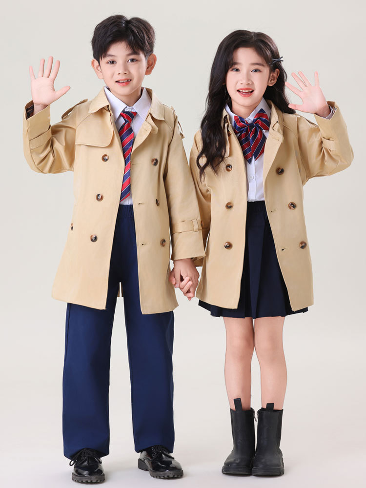 Classic Boys' Trenchcoat Coat Mid-long Girls' Coat Spring and Autumn Children's Trenchcoat British-style Mid-long Coat
