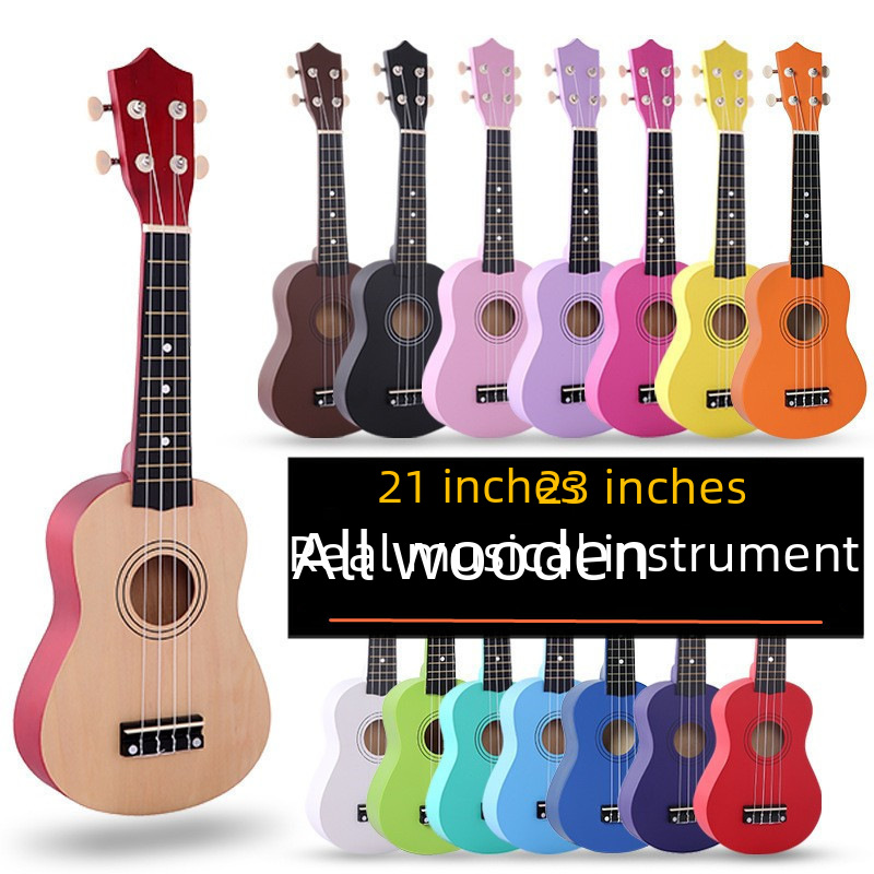Cross-Border Export 21inch 23inch Beginner's Entry-Level All-Wooden Colorful Ukulele Wholesale Four-String Small Guitar