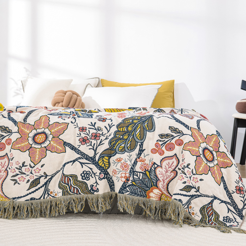 New Multi-layer Four Seasons Universal Cotton Gauze Skin-friendly Tassel Towel Quilt Blanket Air-conditioning Blanket for Adult Couple