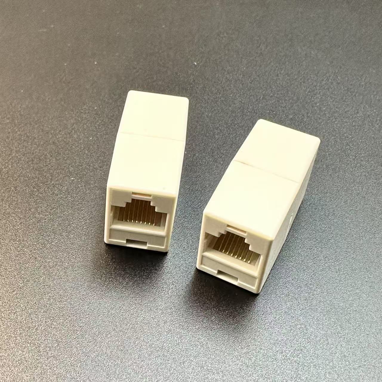 Promotional Off-White Network Straight-Through Head Rj45 Network Cable Connector Butt Joint 8P8C Double-Way Head Network Cable Extender