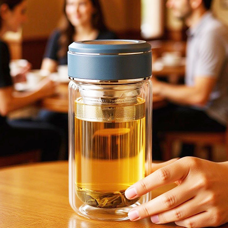 Кастомизированная стеклянная чашка для мужчин и женщин, герметичная двойная толстая прозрачная чашка для дома и офиса, жаропрочная чашка для чая