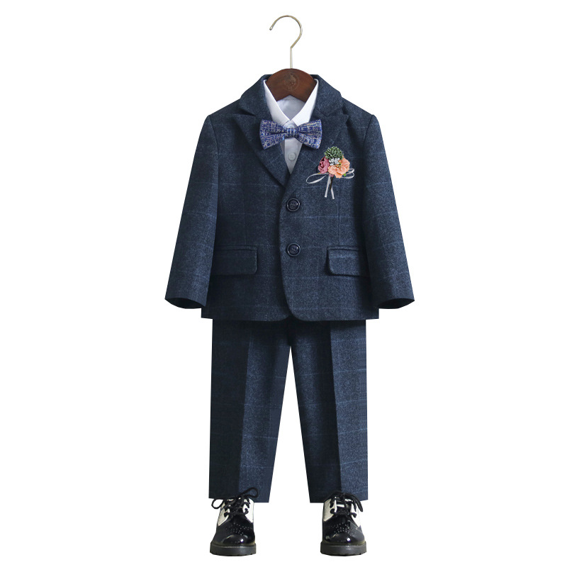 Factory Direct Sales Boys' Small Suits Children's British Style Suits Plus Velvet Boys' Korean Style Vest Dresses