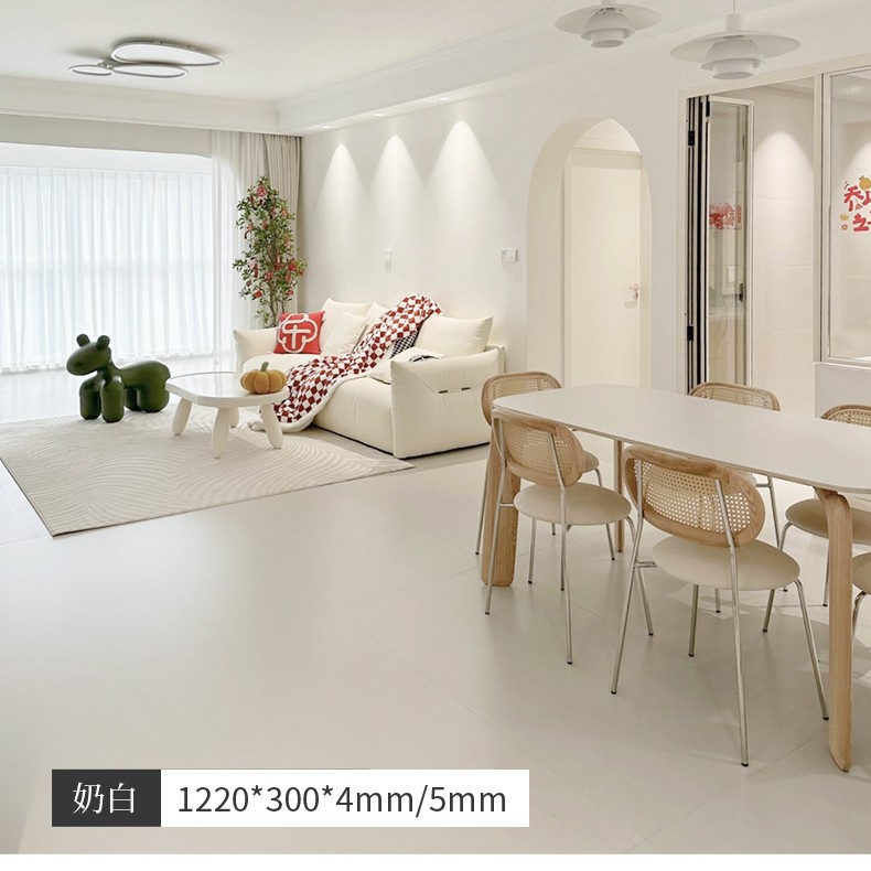 Spc Stone Plastic Lock Wood Floor Pure Color Cream Wabi-Sabi Style Household Micro-Cement Pvc Stone Crystal Snap-On Floor