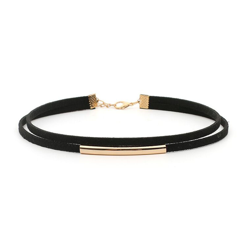 Sweet and Cool Style Spicy Girl Leather Cord Choker Niche Choker Curved Neck Chain Necklace Simple Temperament Collarbone Chain