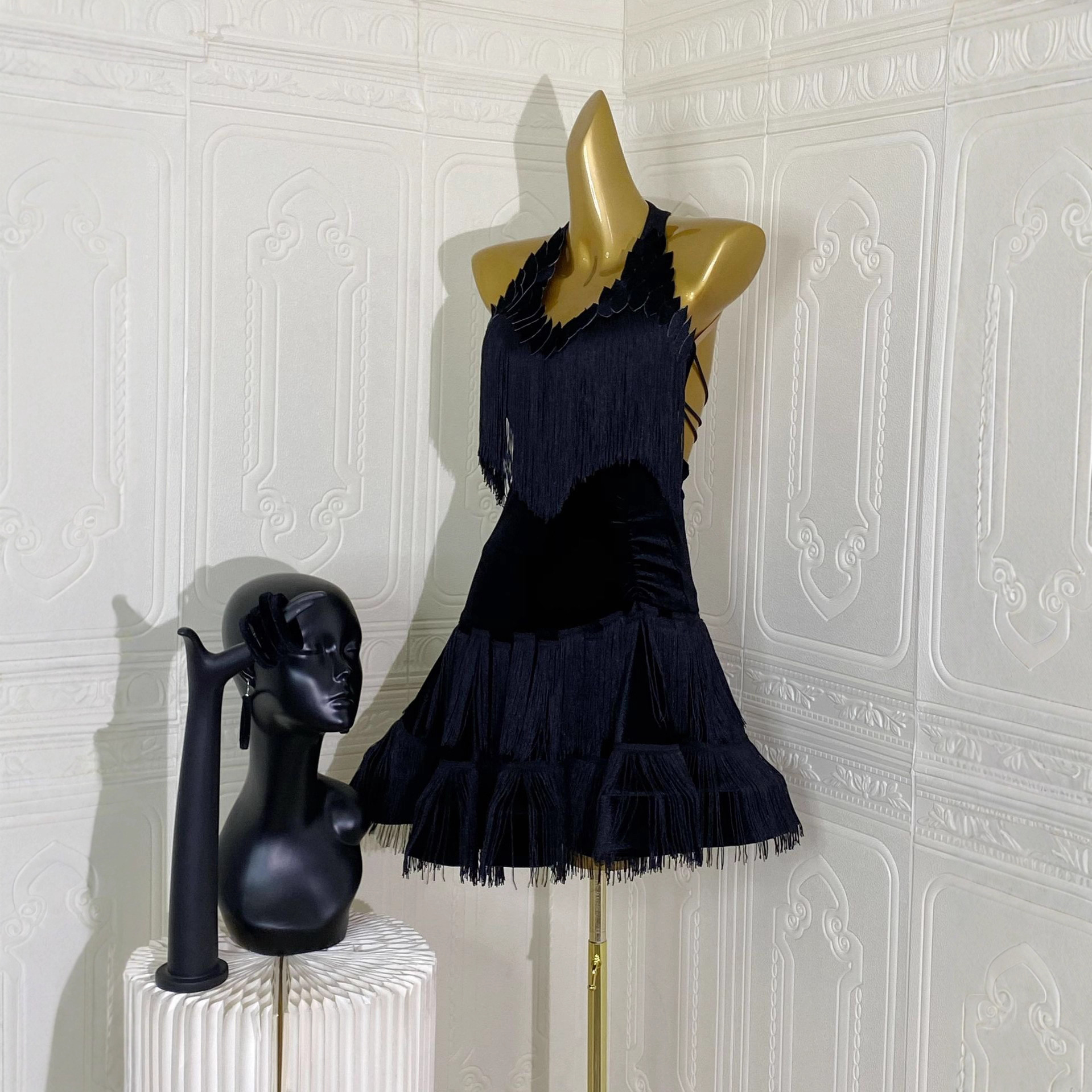 Кросс-бордерное платье для танцев с открытой спиной и бахромой, глубокий V-образный вырез, латинская одежда для танцев