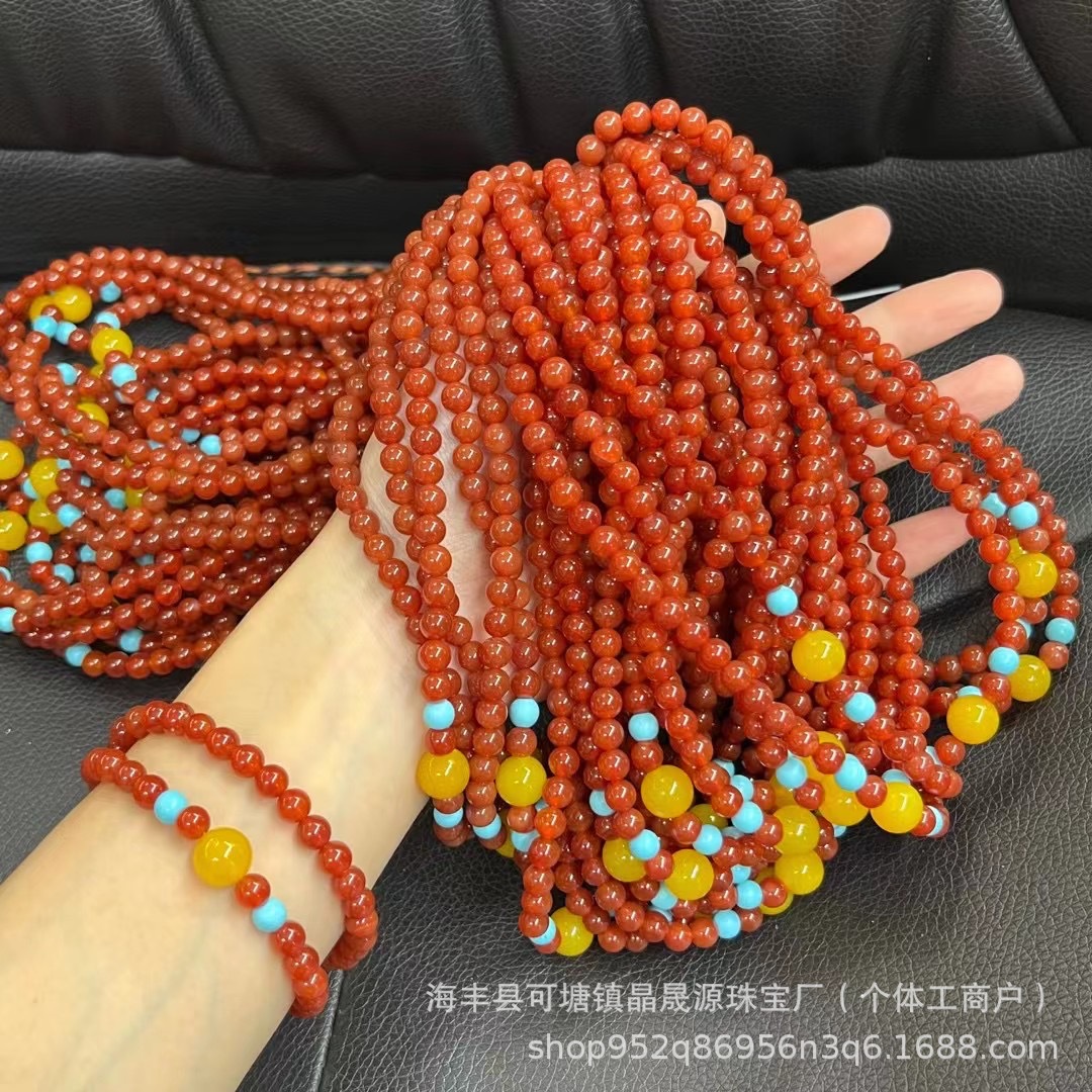Natural Red Agate Bracelet South Red Bracelet Yellow Agate Multi-Circle Summer Fashion Birthday Gift Ice Floating Live