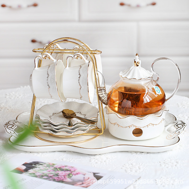 Afternoon Tea Set European Style Tea Set Candle Boiling Tea Stove British Style Tea Set Glass Fruit Teapot Flower Teapot Set