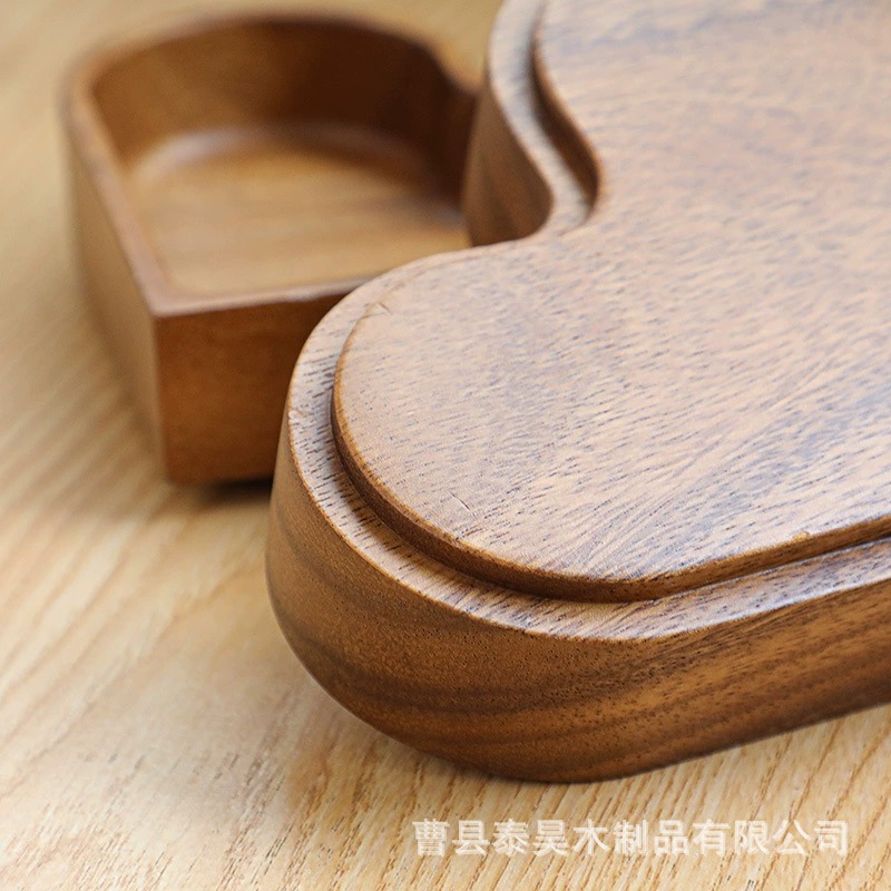 Solid Wood Dried Fruit Plate Walnut Color Heart-Shaped Dried Fruit Plate Japanese Style Solid Wood Tray Stackable Dried Fruit Box Nut Box