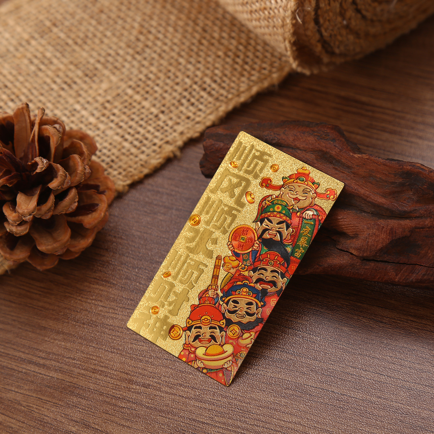 Оптовая продажа наклеек Q-версии на телефон с Богом богатства с золотым фольгированием, символизирующих процветание и удачу