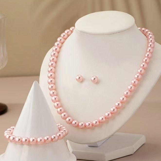 Natural Deep-Sea Pearl Gift Set Shell Necklace Jewelry Three-Piece Set Large Beads