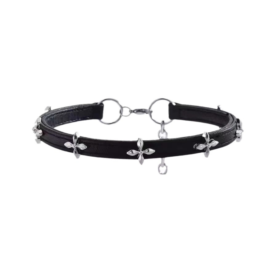 Zhang Yuanying's Same Style Black Choker Female Choker Leather Neck Ring Personalized High-End Choker Neck Strap Neck Collar